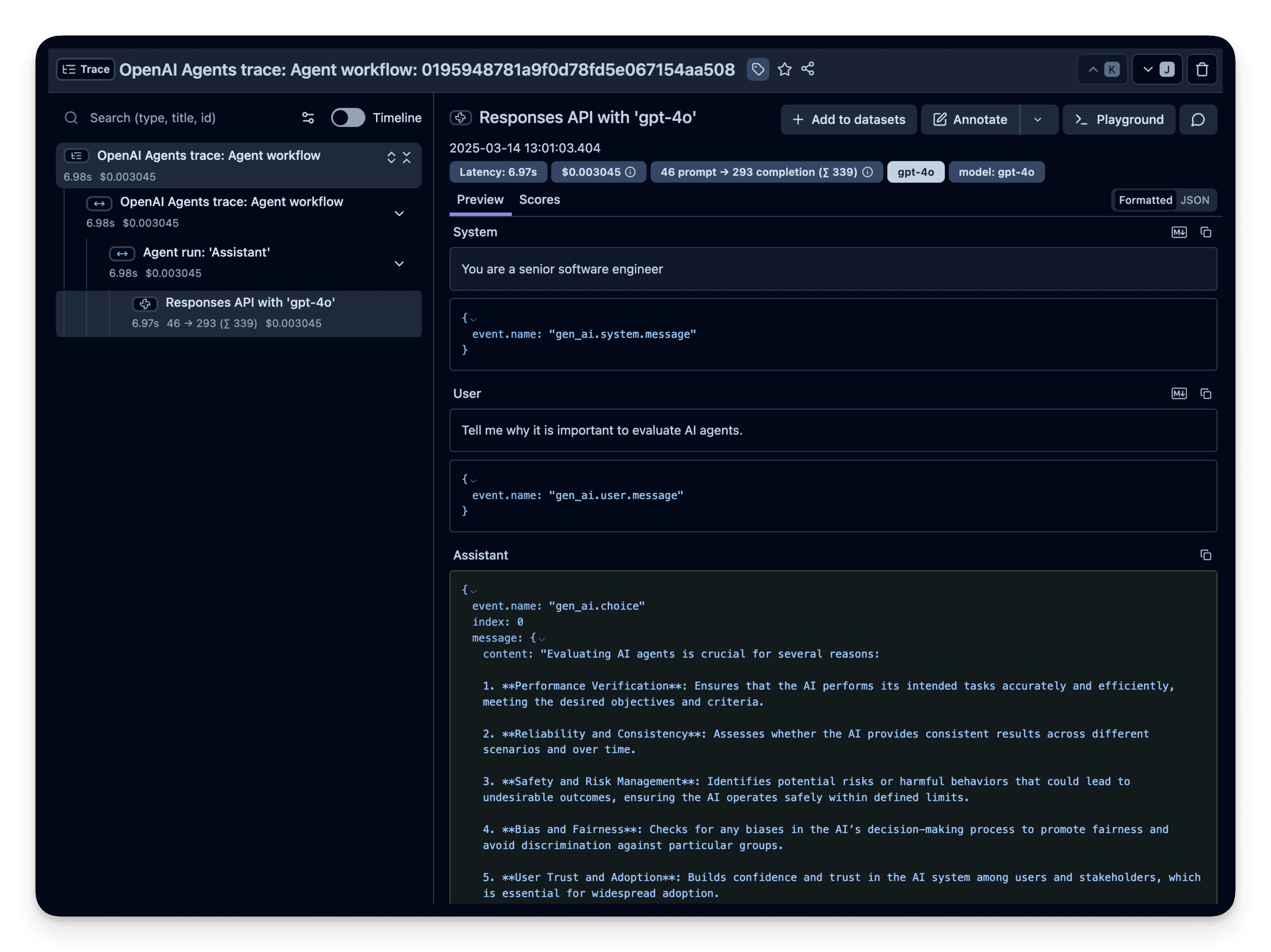 Example trace in Langfuse